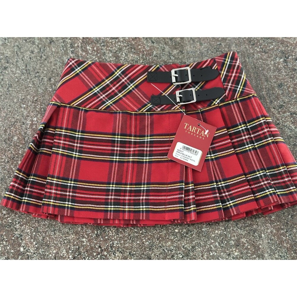 Tartan Threads Girls Billie Kilt 3.4 Years Red Plaid Tartan Pleated Mini Skirt